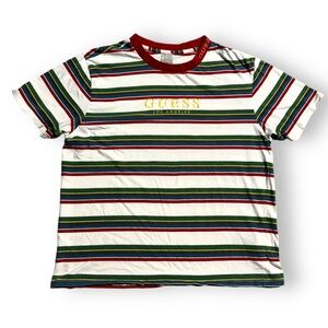 Guess Los Angeles Shirt Mens Size L Striped Rainbow Short Sleeve Crew Neck Retro